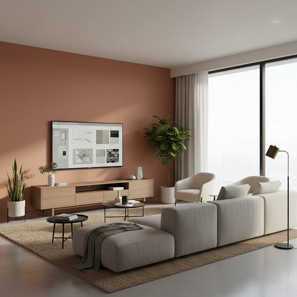 3d interior rendering preview showing east wall color before renovation