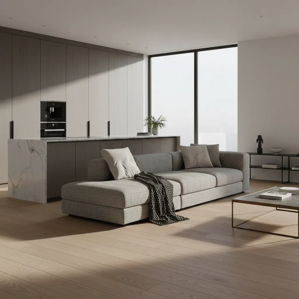 3D rendered interior showing different lighting and material textures