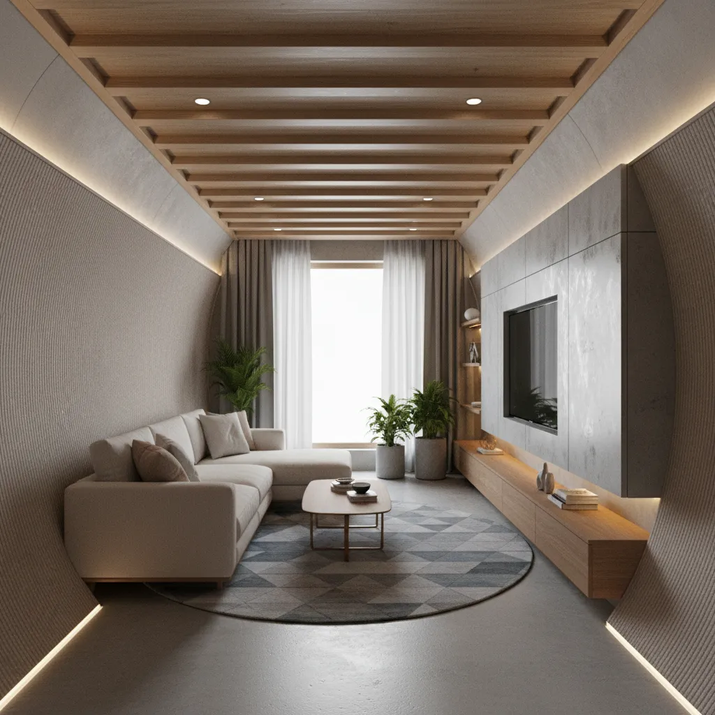 Bản dựng 3D phòng khách nhà ống hiện đại