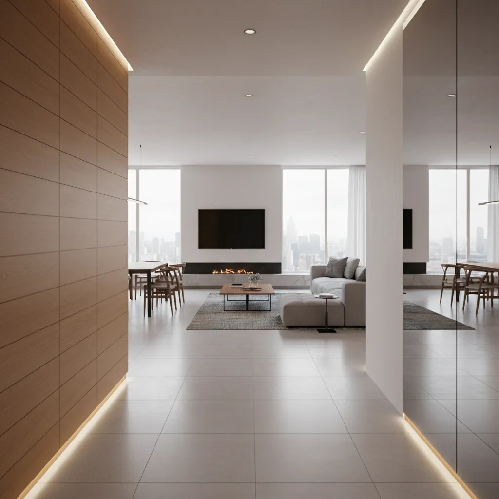 3D rendered interior hallway scene designed for architectural walkthrough animation