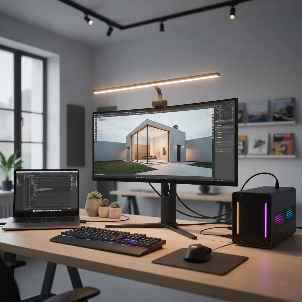 Laptop using external GPU while rendering a 3D scene