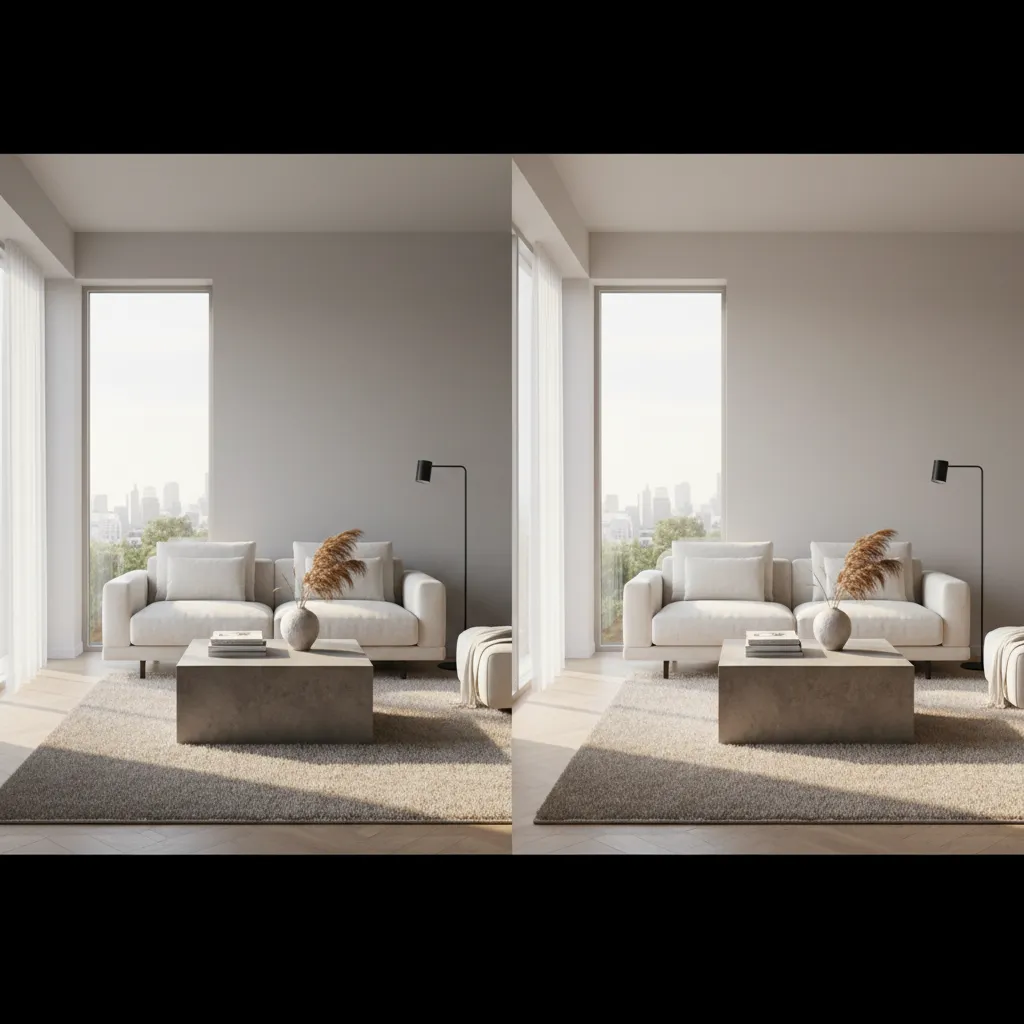 Comparison of lighting and materials in architectural 3D rendering