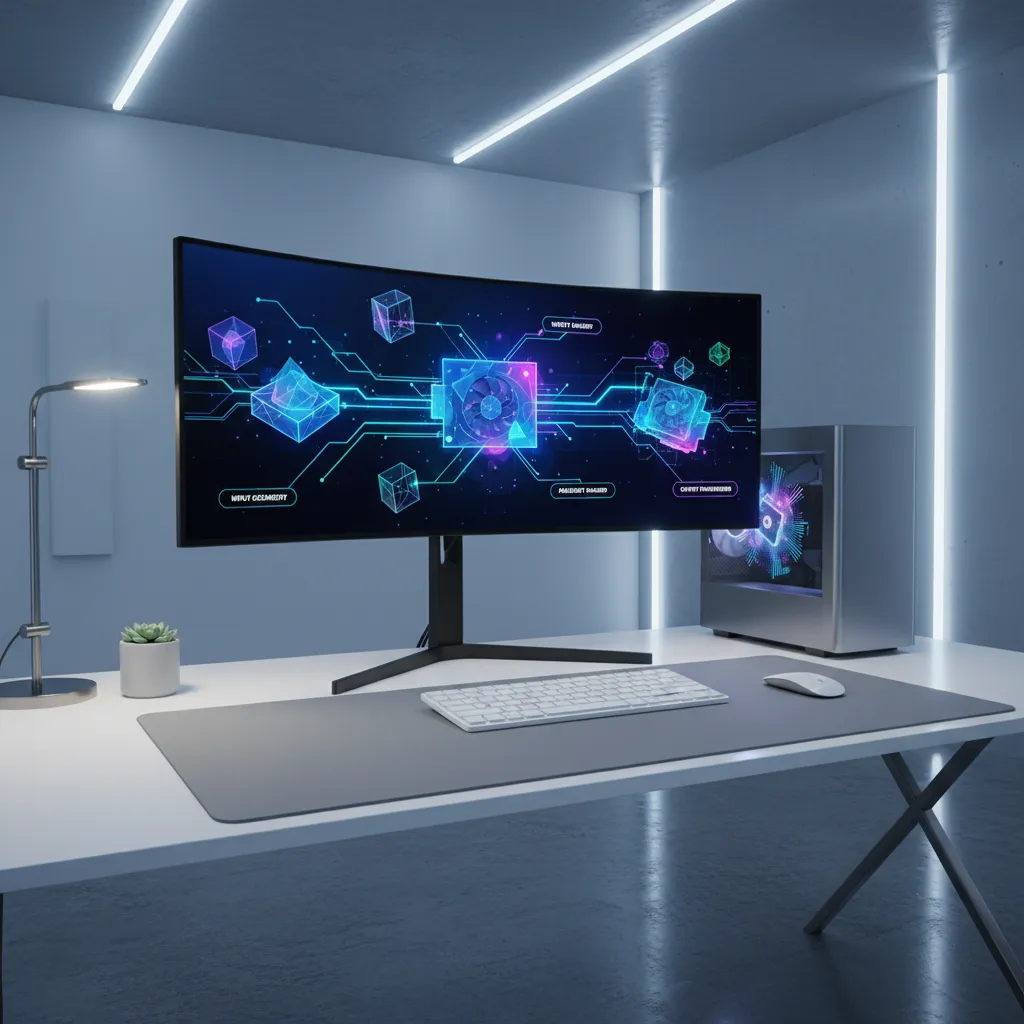 Conceptual visualization of browser 3D rendering pipeline with GPU processing