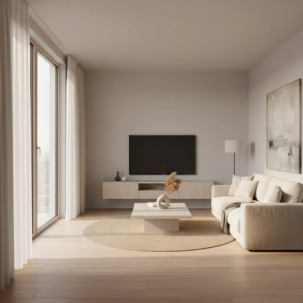 Interior scene showing realistic sunlight and soft shadow in a 3D rendered room