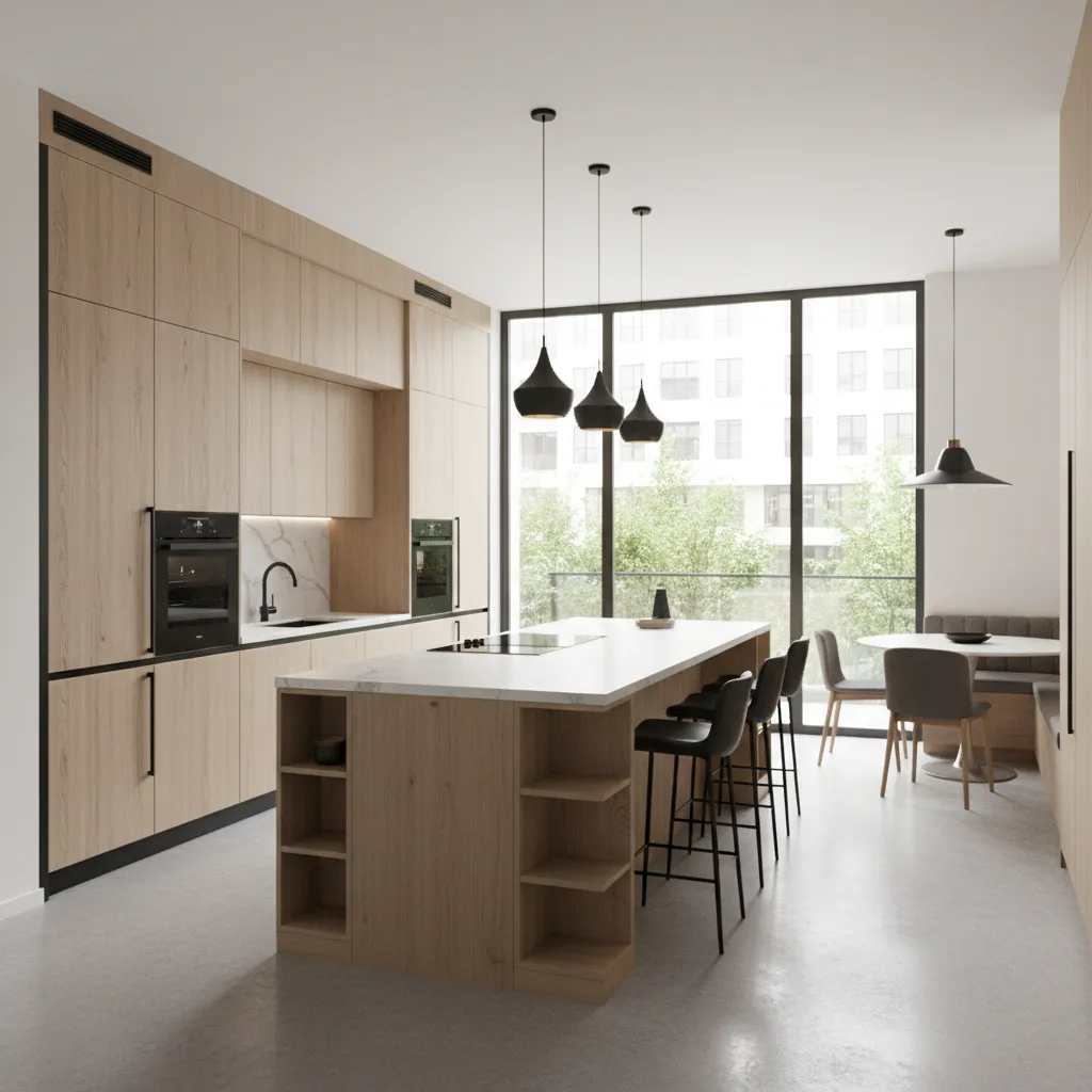 interior architectural rendering showing furniture scale and walking space evaluation