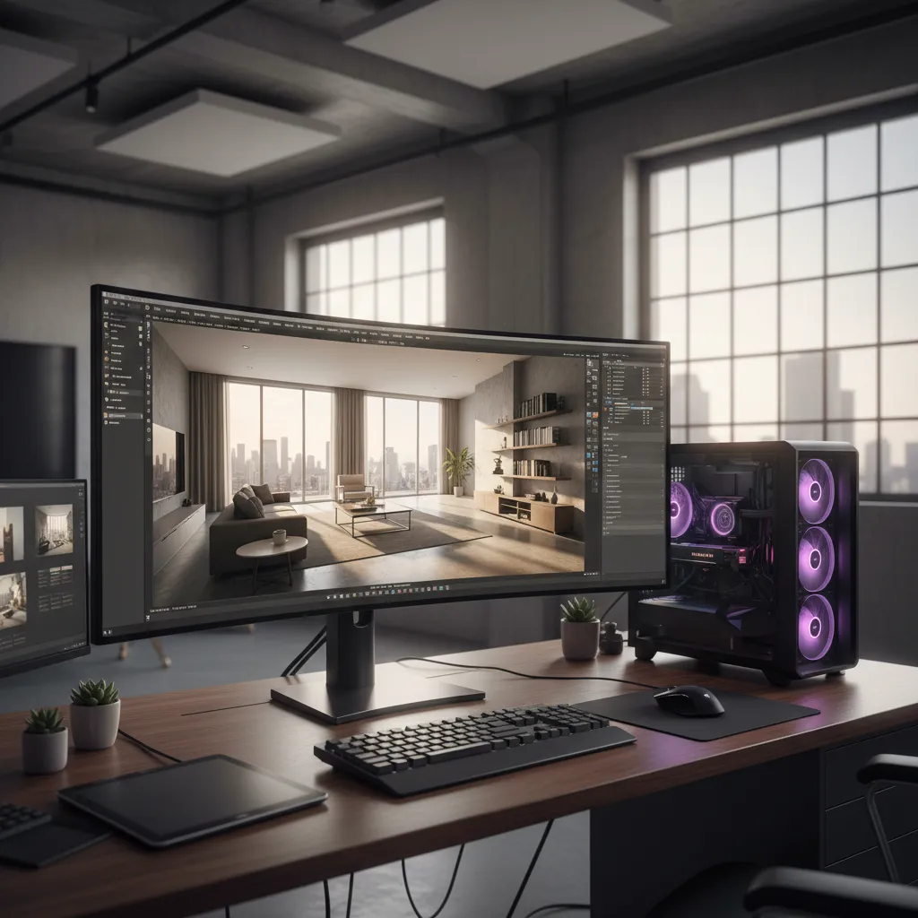3D rendering software viewport displaying a complex scene