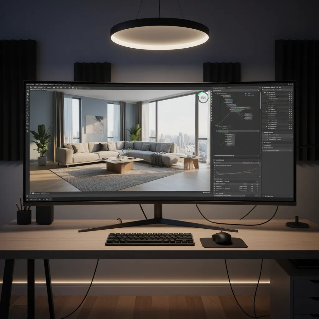 3D rendering software preview window showing GPU accelerated rendering