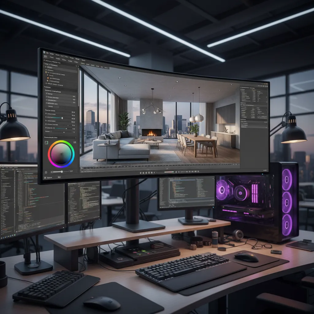 3D rendering software interface used for architectural visualization