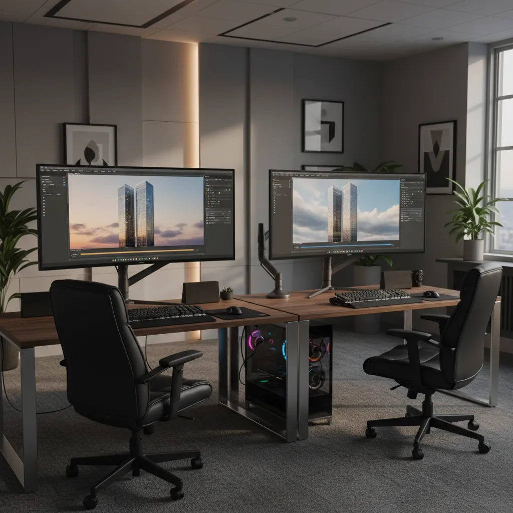 Side by side workstation rendering workflow comparison