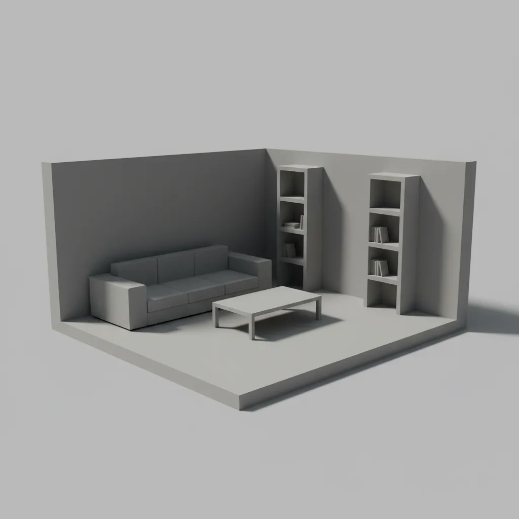 simple room blockout model showing furniture placement planning