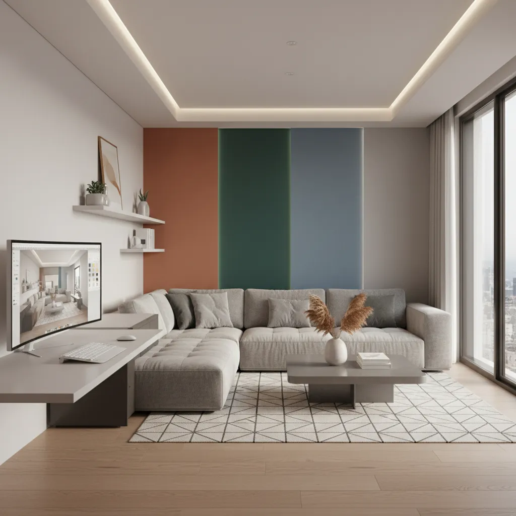 Visualización 3D de un salón probando diferentes combinaciones de color