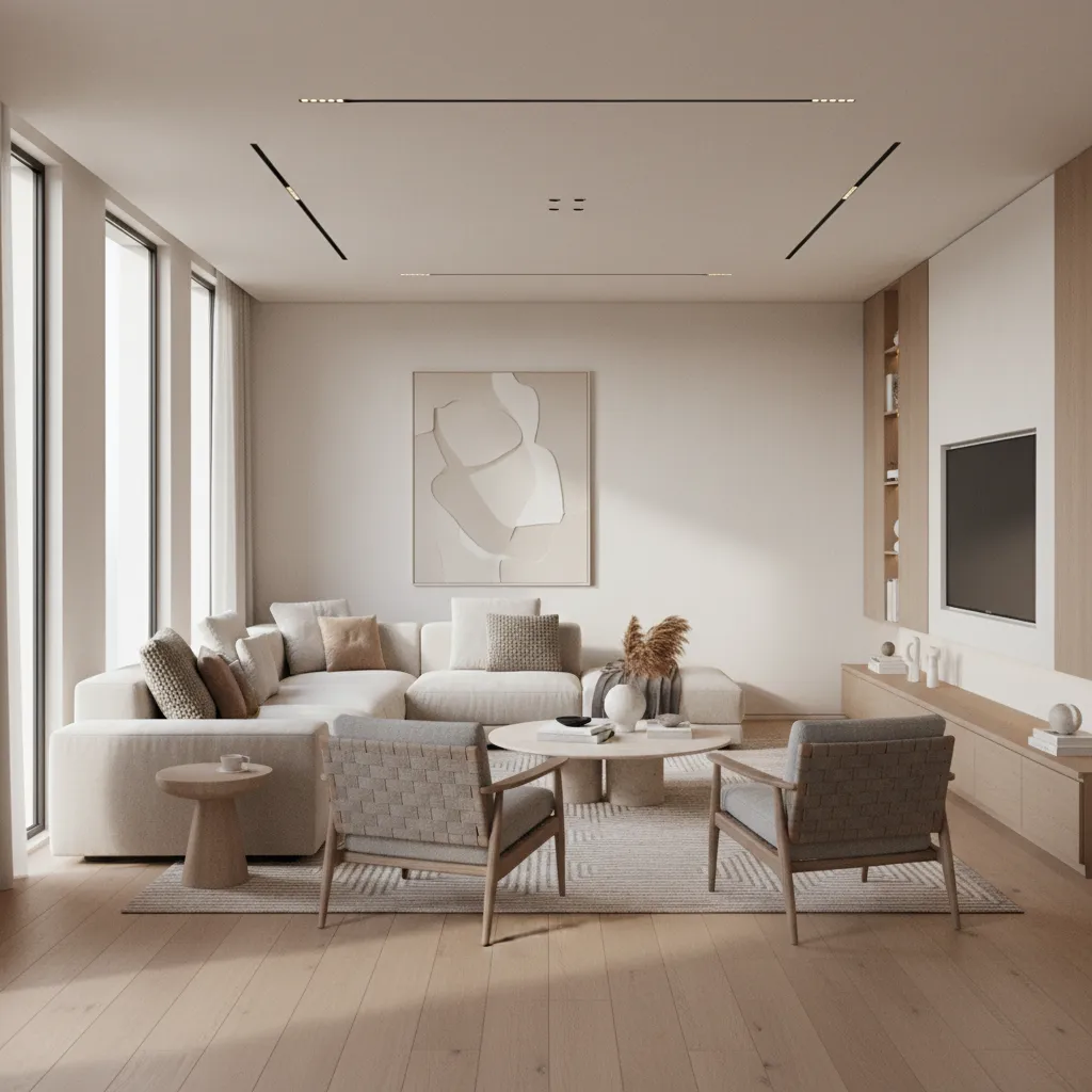 Vista 3D de una habitación moderna diseñada digitalmente