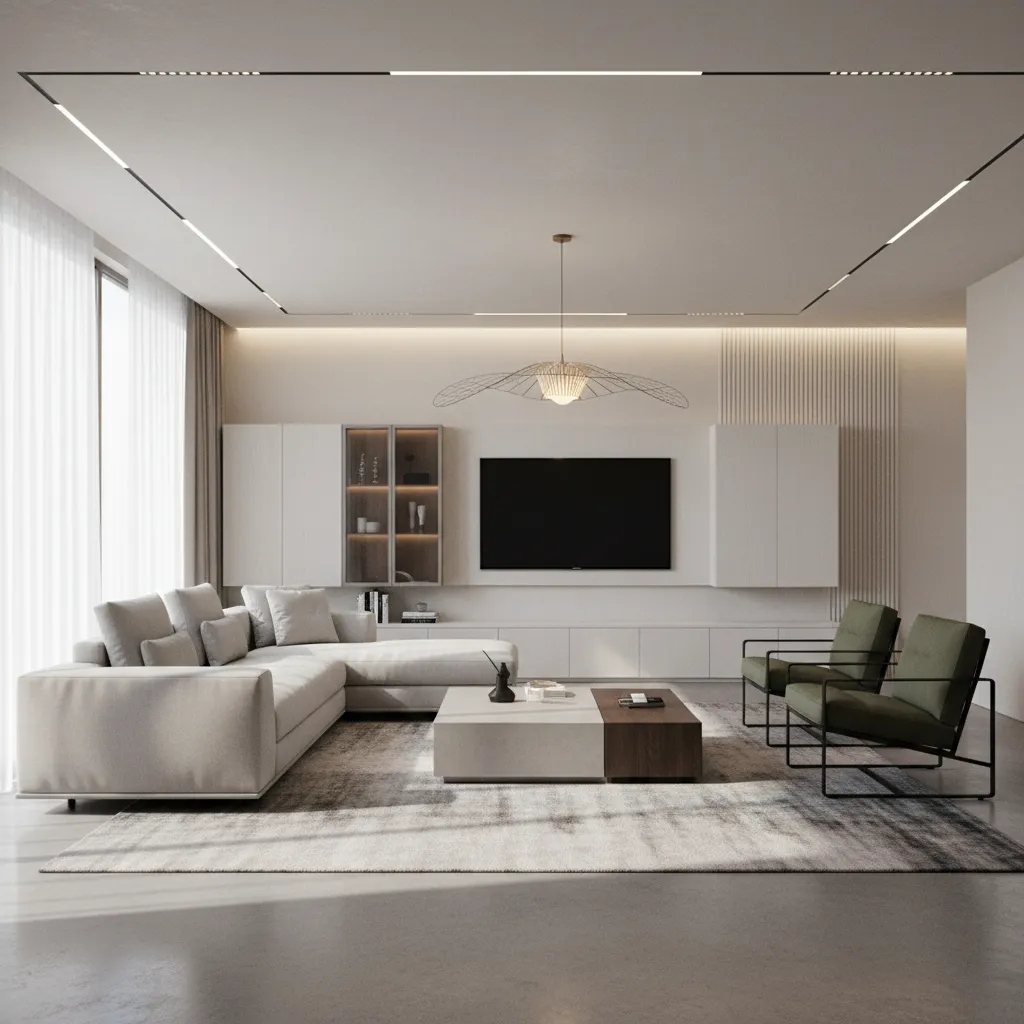 3D interior visualization of a living room furniture layout before real installation