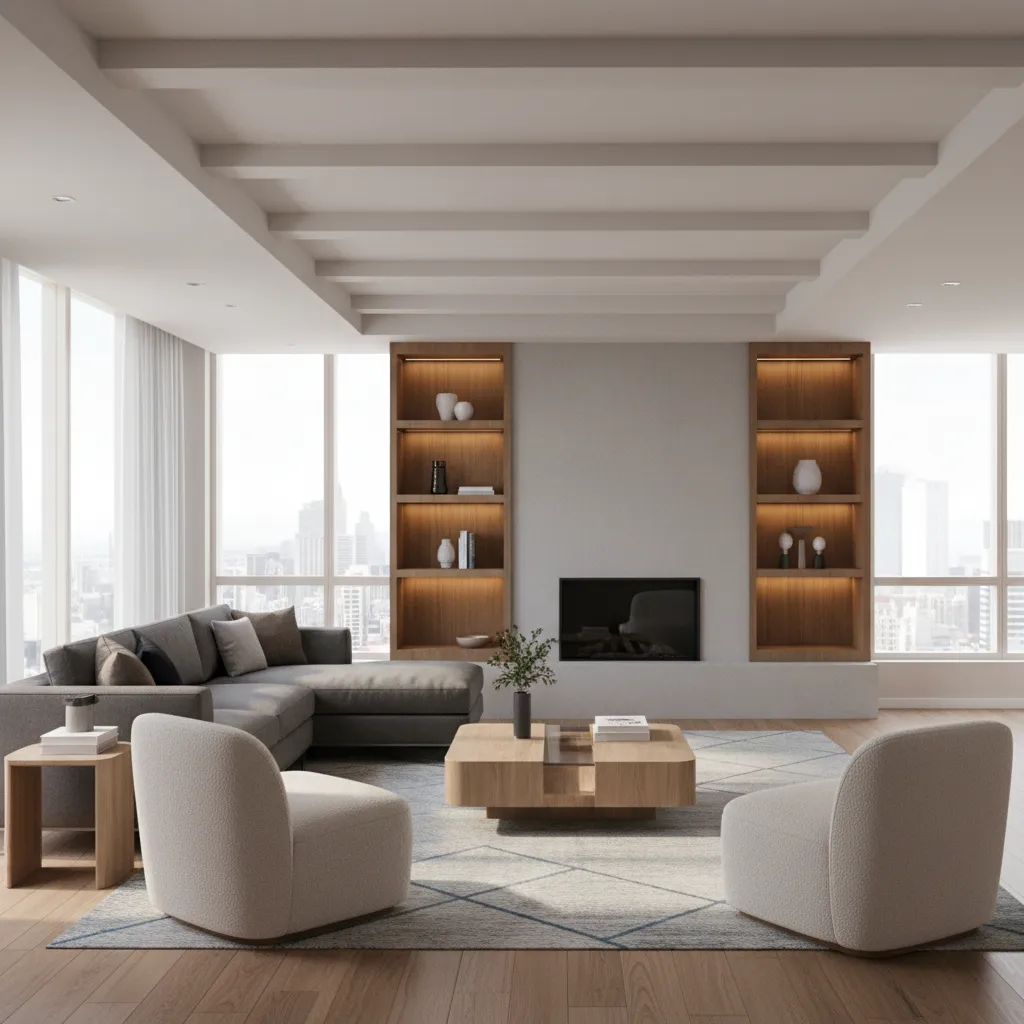 3D visualization of a modern living room created in a room design app