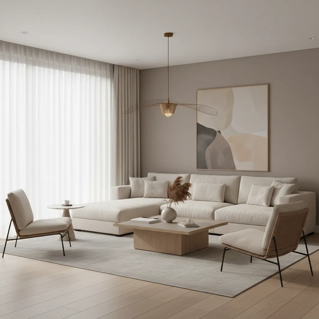 3D visualization of a modern living room created using beginner interior design software