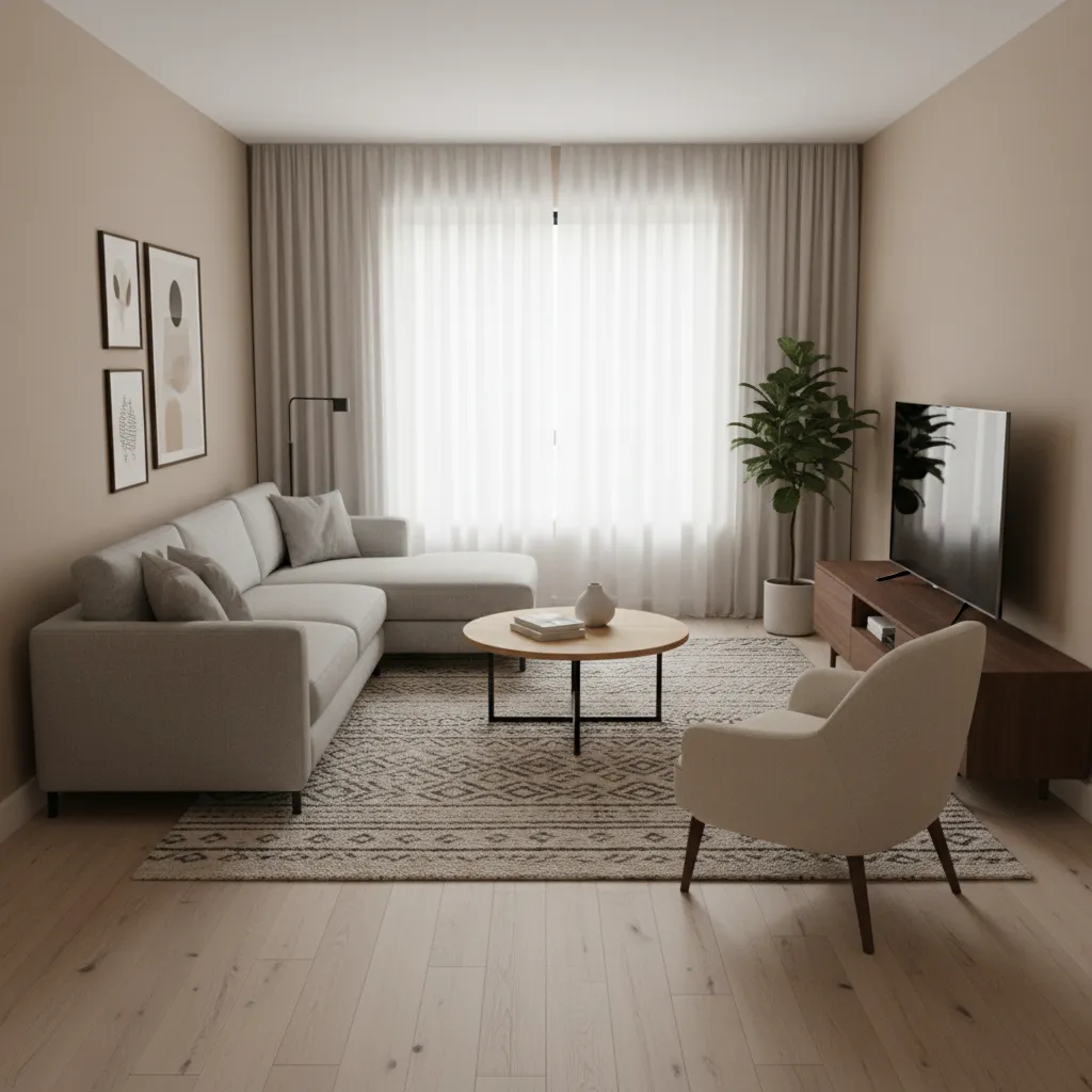 3D digital room layout visualization with furniture arrangement