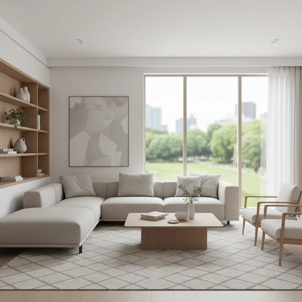 3D visualization of a living room created with an online room layout planner