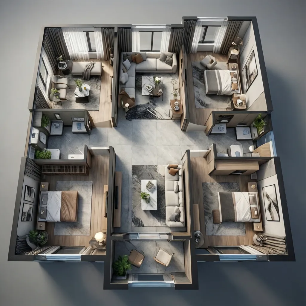 Visualización 3D de la distribución de un apartamento