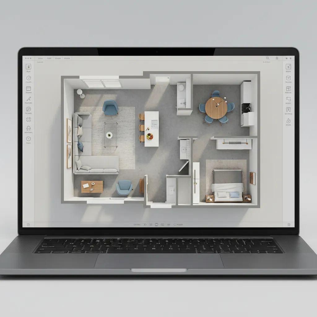 Vista de un plano 3D de un apartamento en software de diseño de interiores