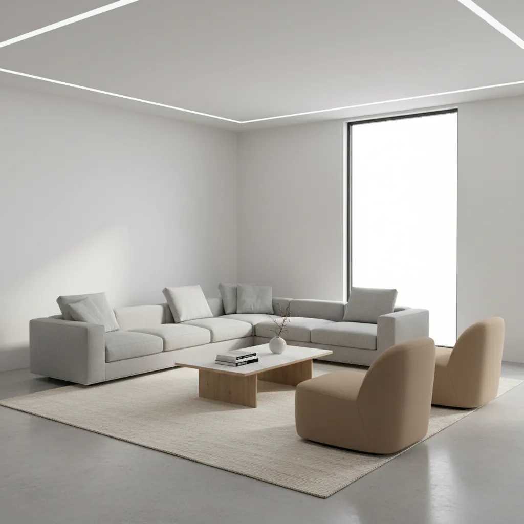 3D room layout visualization with furniture arrangement