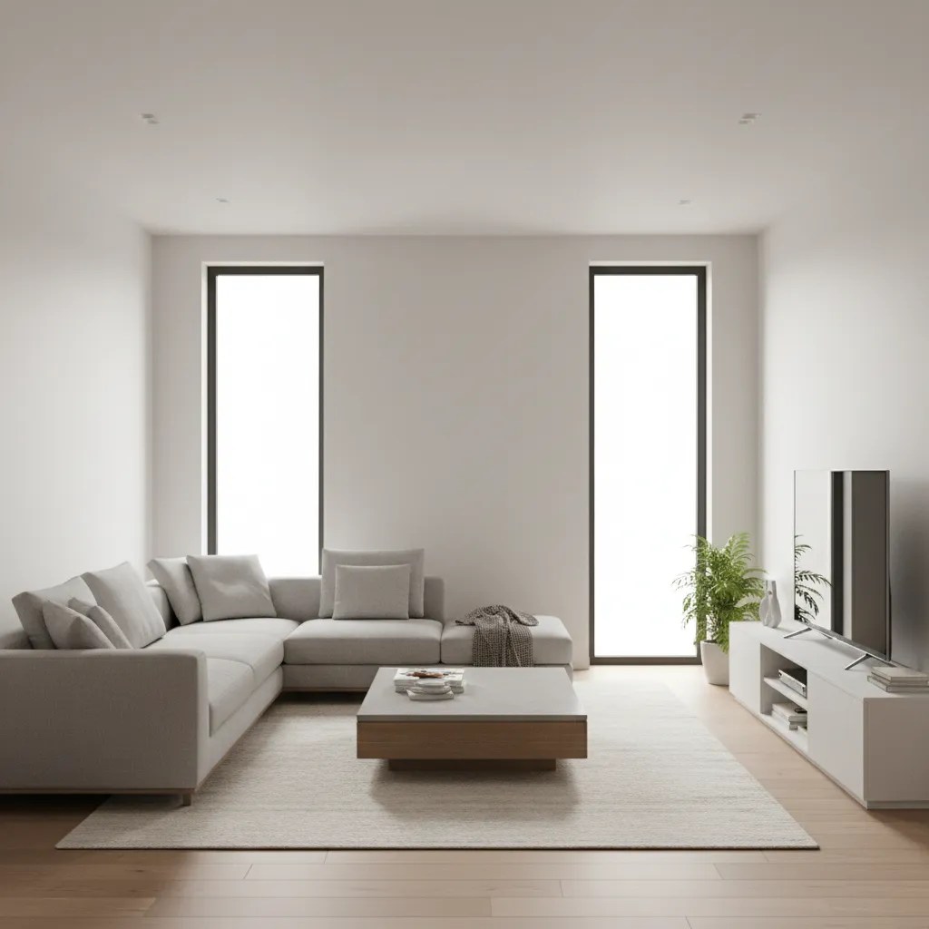3D visualization of living room layout created using a floor planning app