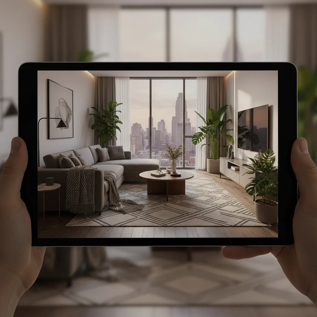 Visualización 3D de una sala creada desde una tablet