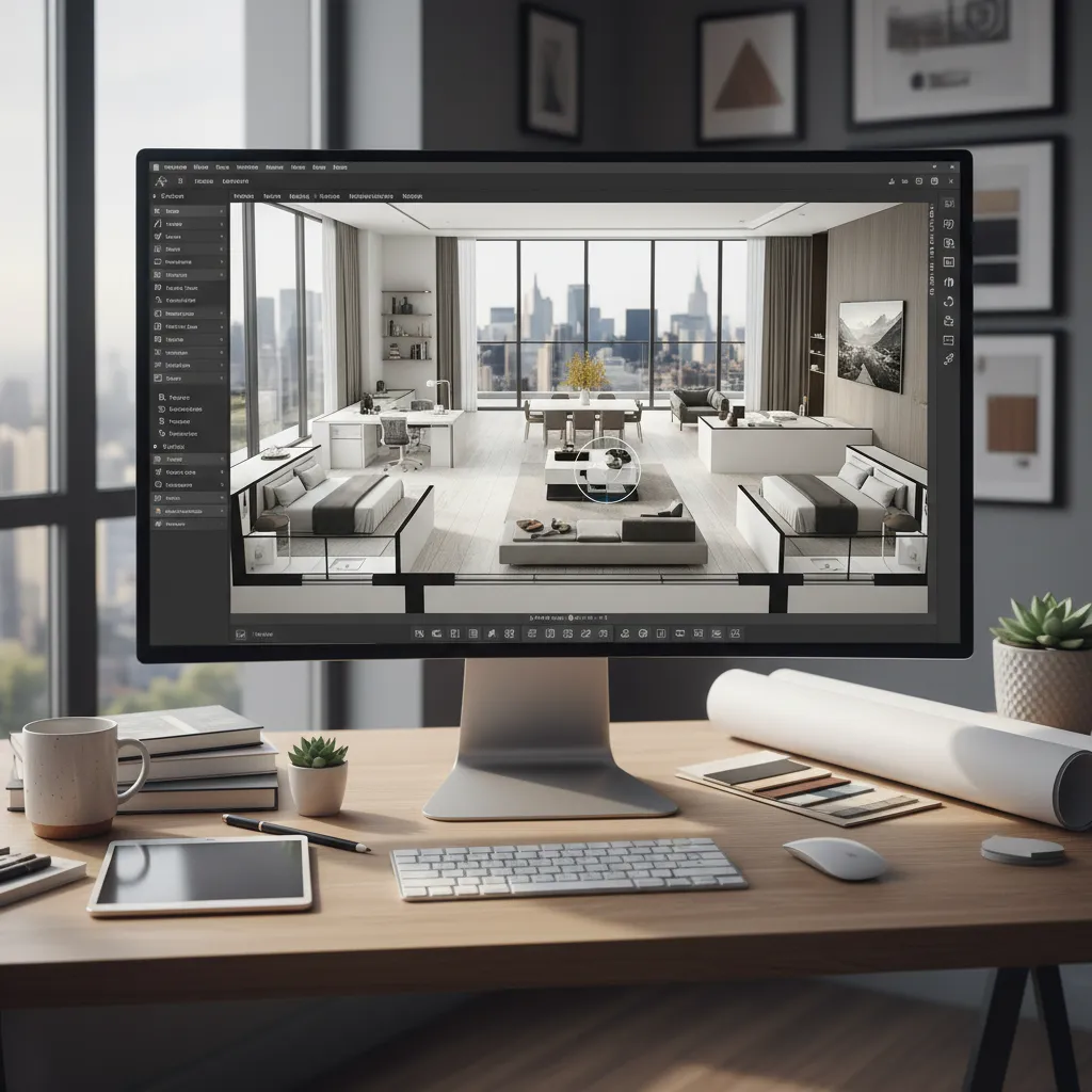 Planificación digital de un apartamento pequeño en software 3D