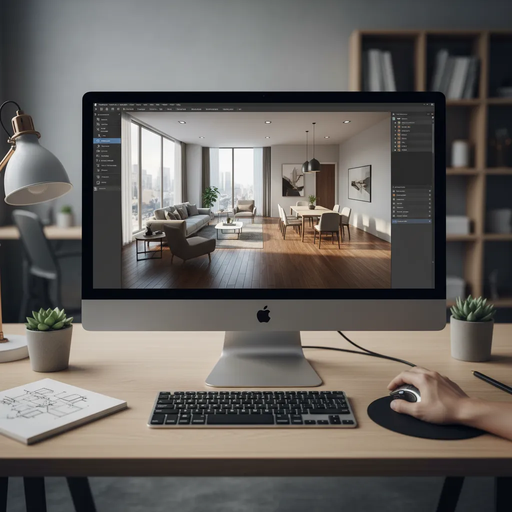 Pantalla de ordenador mostrando un diseño de habitación en 3D