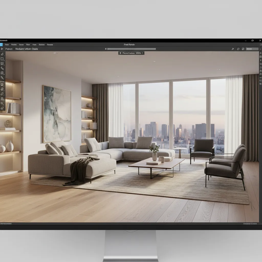 Visualización 3D de un salón creada con app de diseño interior