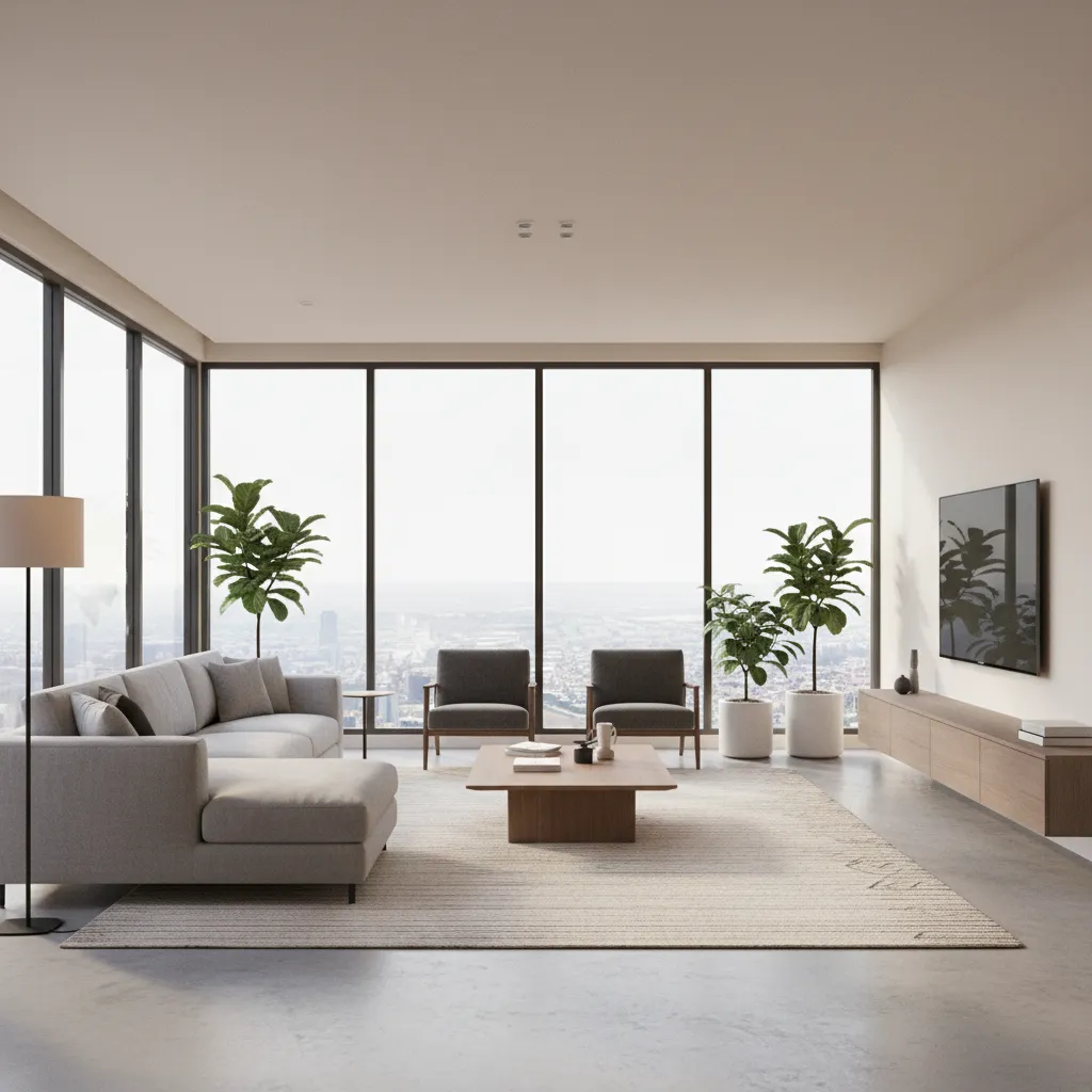 3D visualization generated from online floor plan creator showing modern living room
