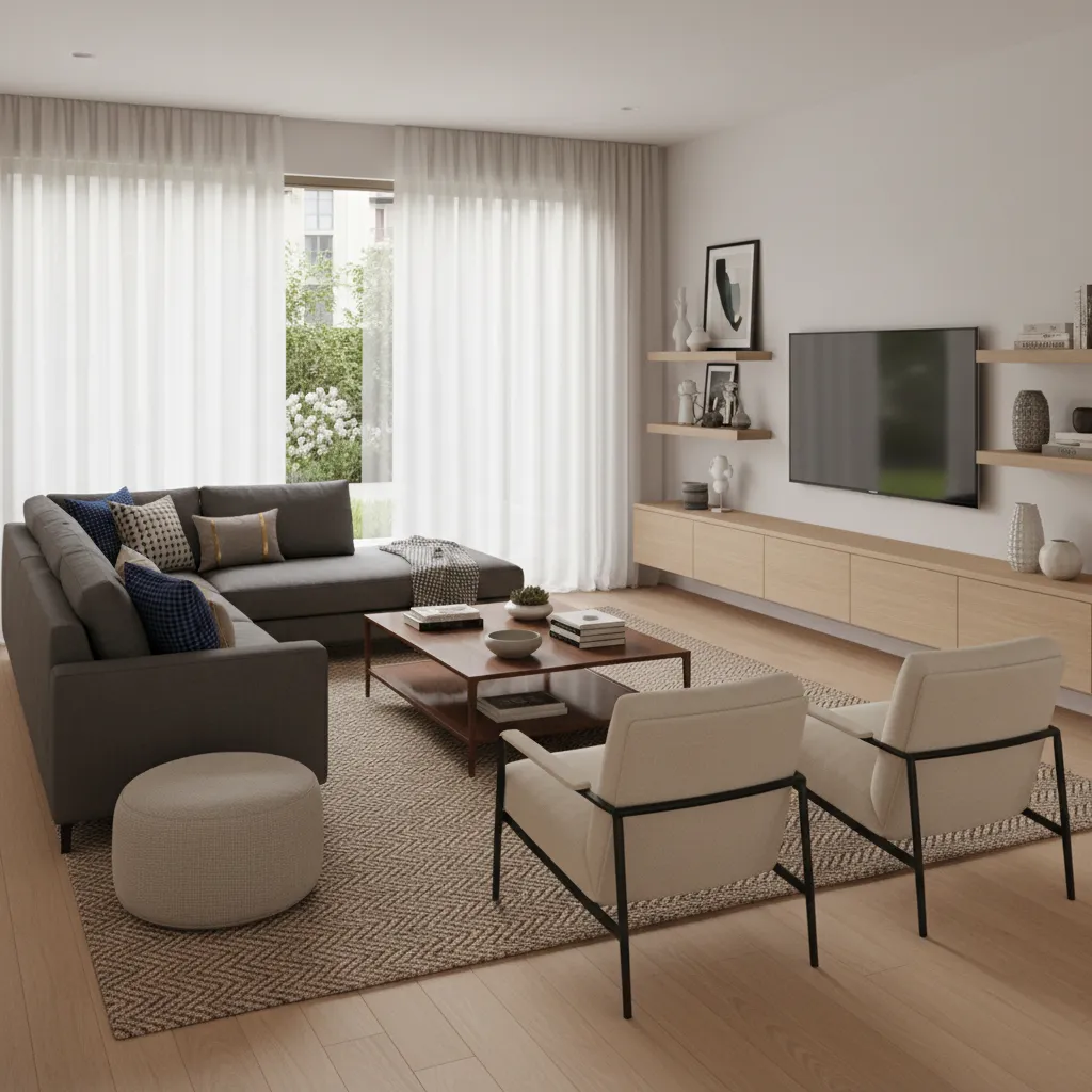 3D visualization generated from a digital floor plan tool showing furnished room