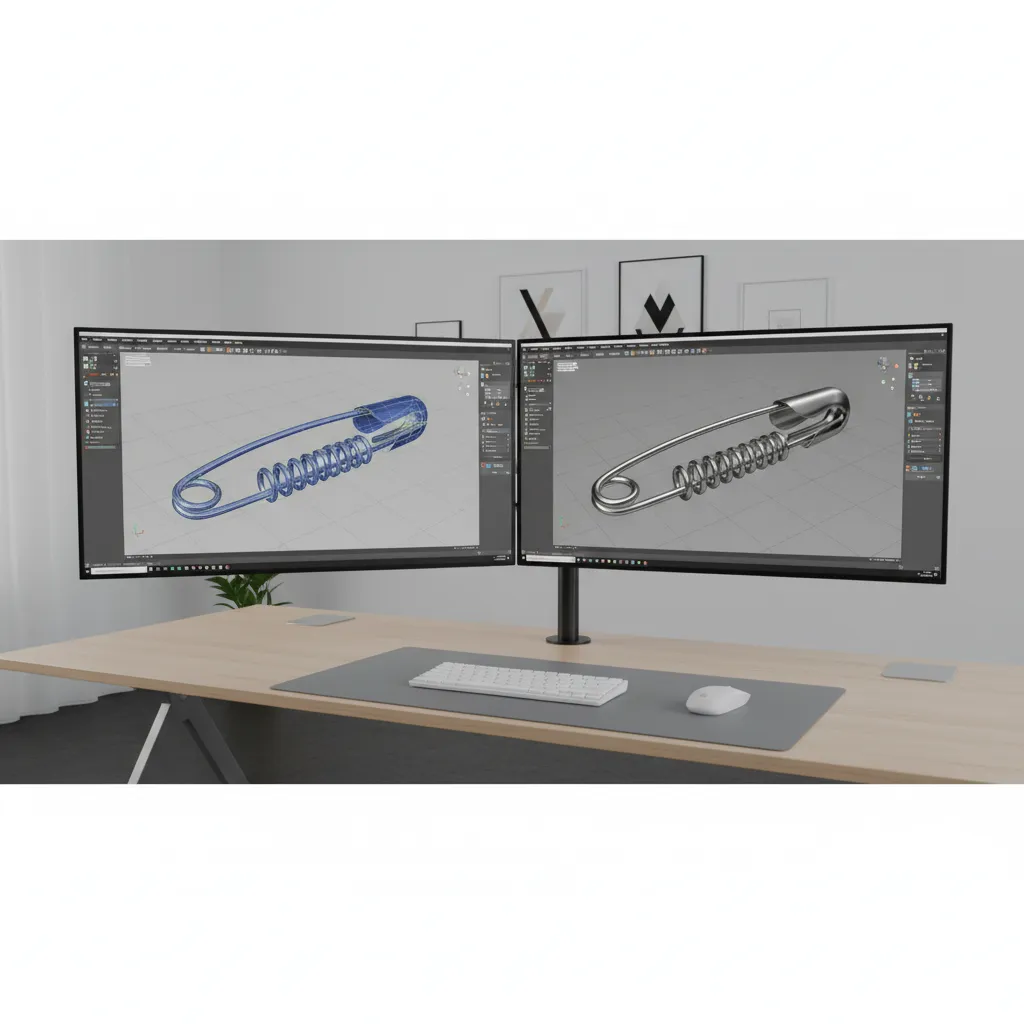 3D Safety Pin Model: Blender vs Fusion 360 vs SolidWorks: A practical comparison of Blender, Fusion 360, and SolidWorks for accurately modeling a small mechanical object like a safety pin.