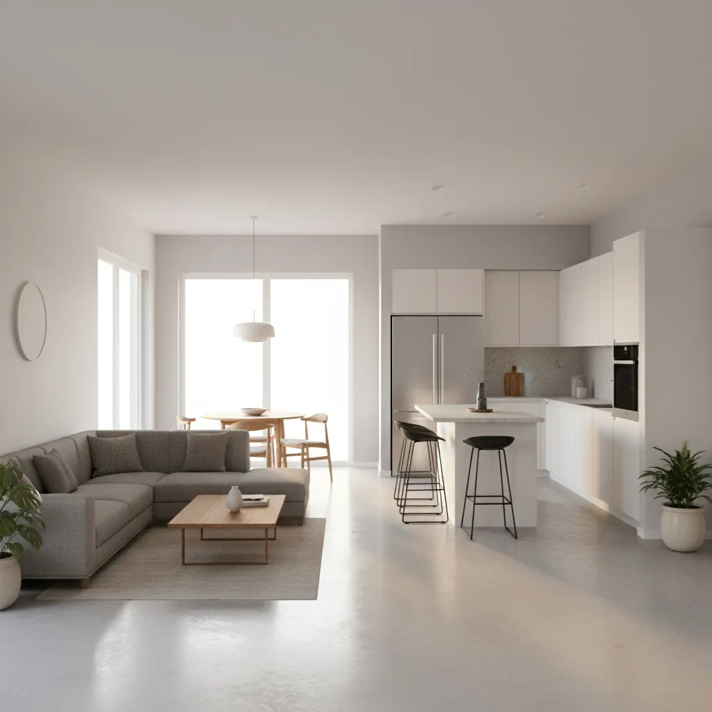 3D visualization of a small home interior layout showing efficient room flow