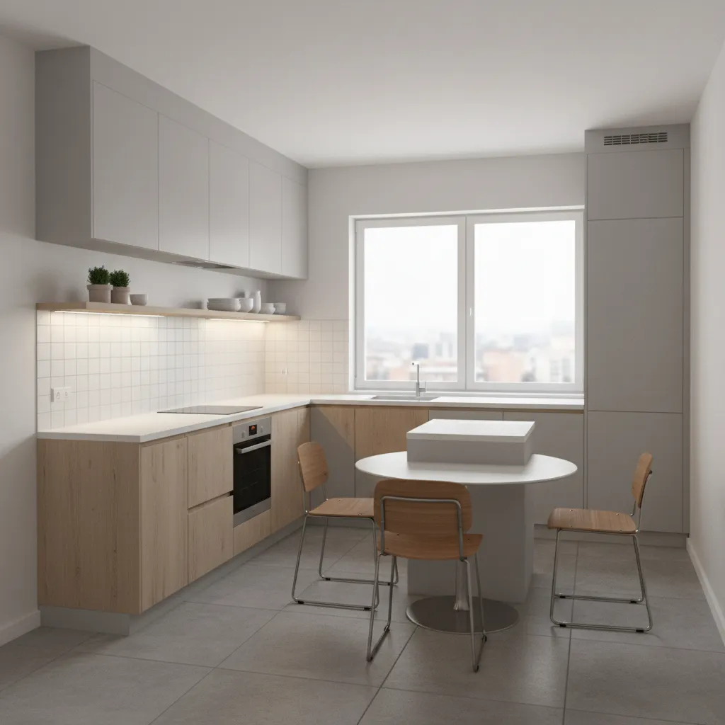 3d visualization of small kitchen cabinet layout planning