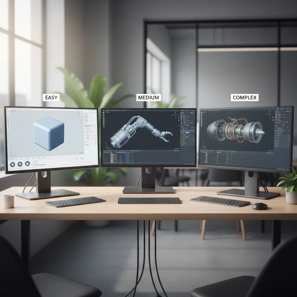 Visual comparison of simple 3D modeling interfaces showing different complexity levels