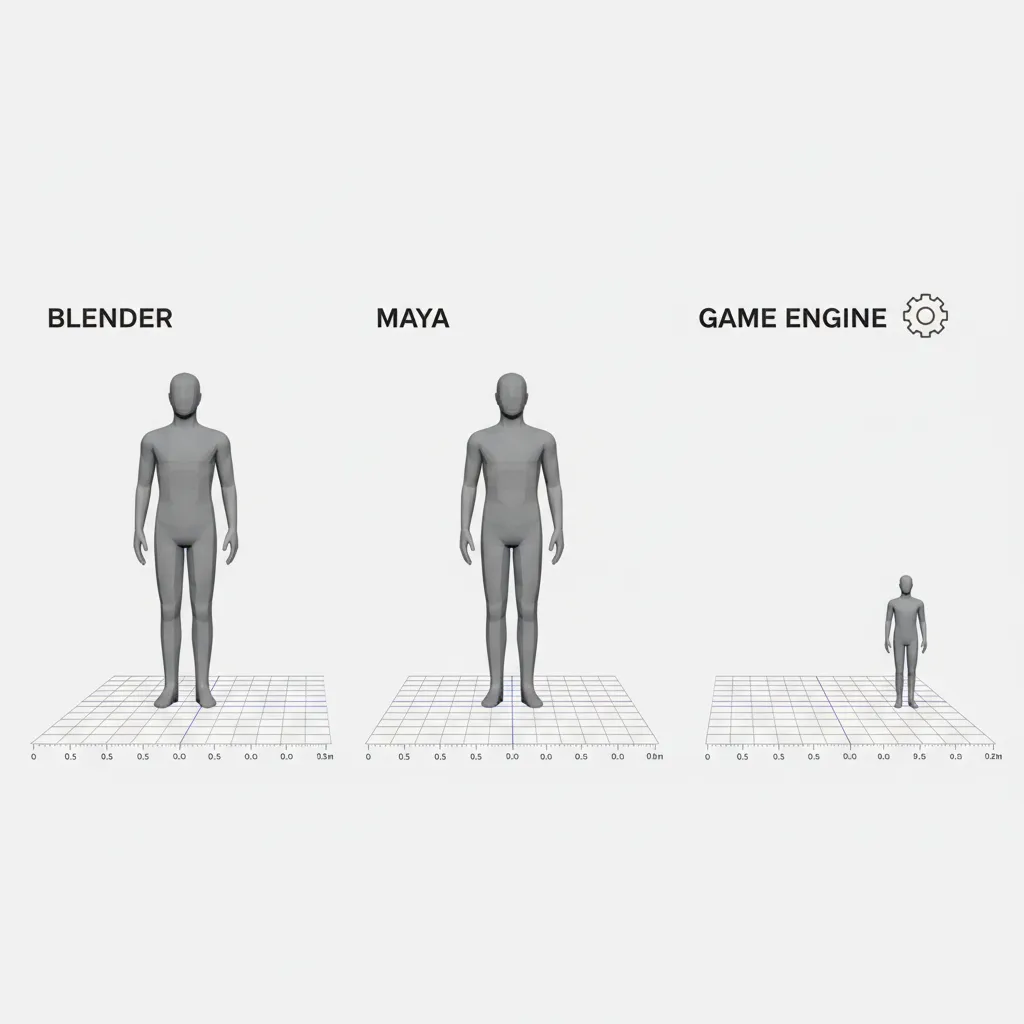 diagram explaining unit differences between blender maya and game engines