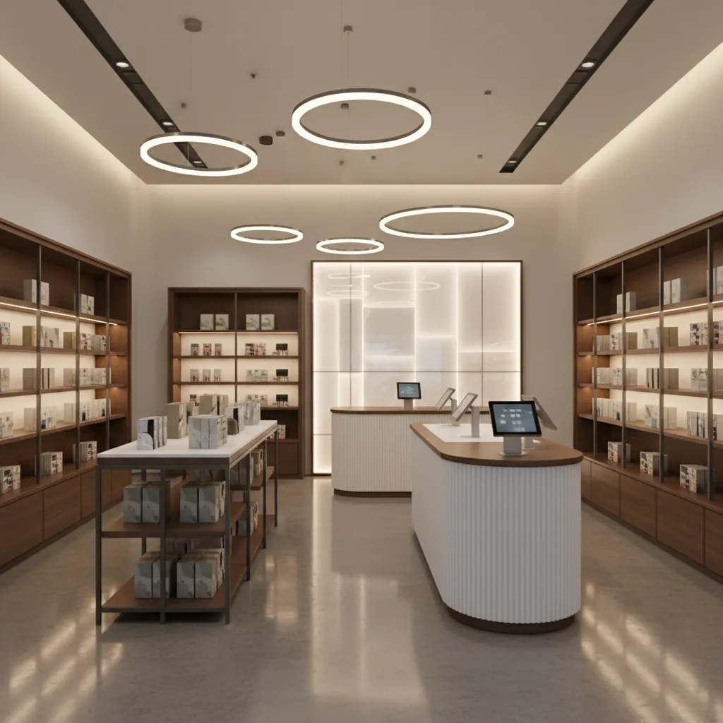 Visualización 3D de diseño de tienda pequeña