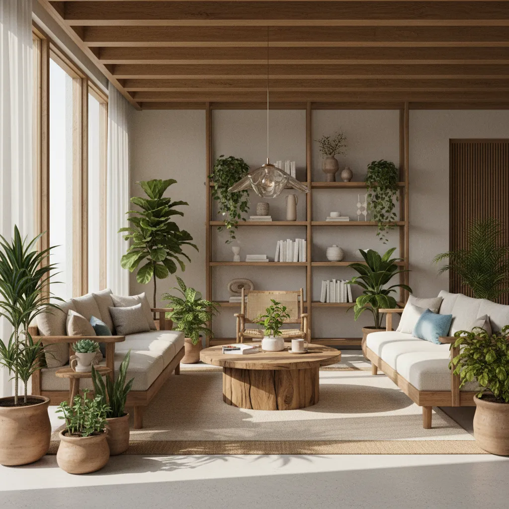 Visualización 3D de un diseño interior sostenible antes de su construcción