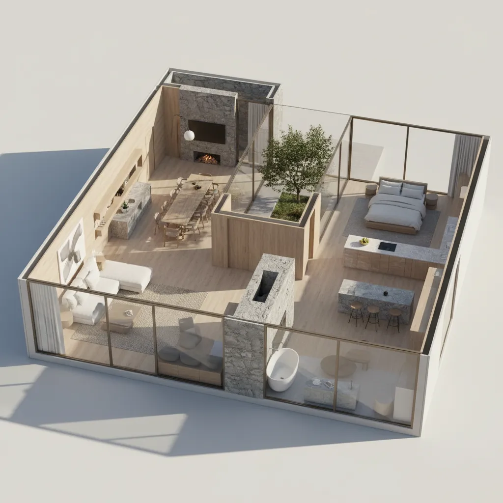 Mô hình 3D bản vẽ biệt thự 1 tầng