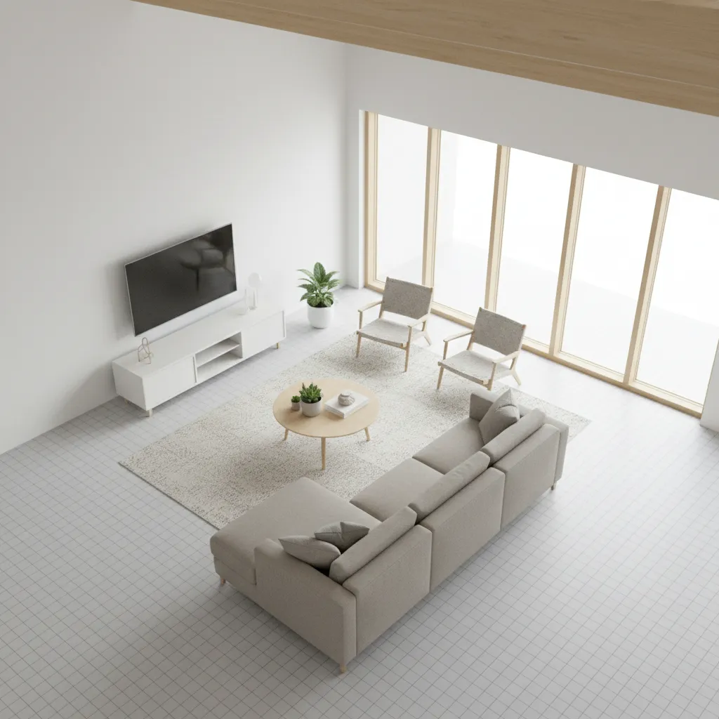 3D virtual room layout showing furniture placement and interior design planning