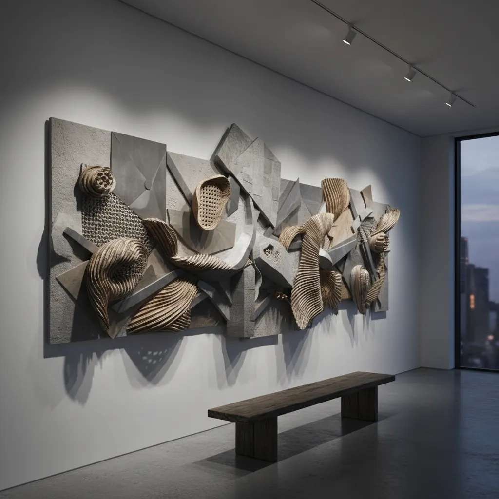 directional lighting highlighting textured 3D wall art