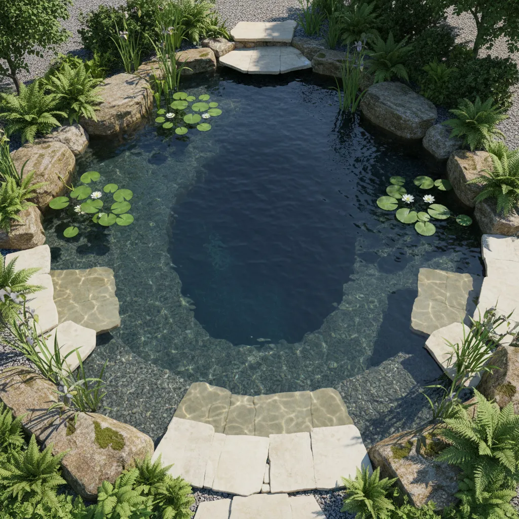 3D pond water shader showing shallow light edge and darker deep center