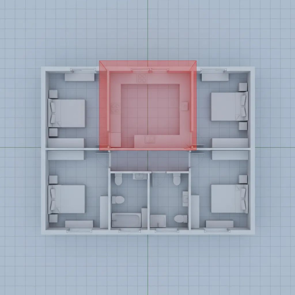 3ds Max model showing overlapping walls and geometry conflicts in a floor plan
