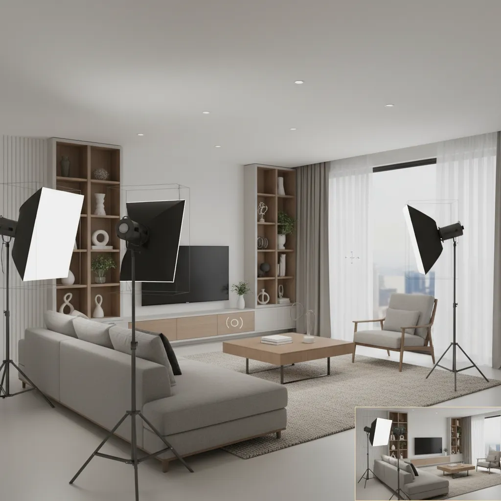 3ds Max architectural scene preview before rendering showing interior lighting setup