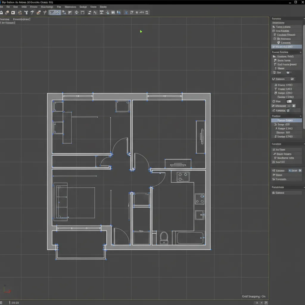 Top view spline drawing of a residential floor plan inside 3ds Max