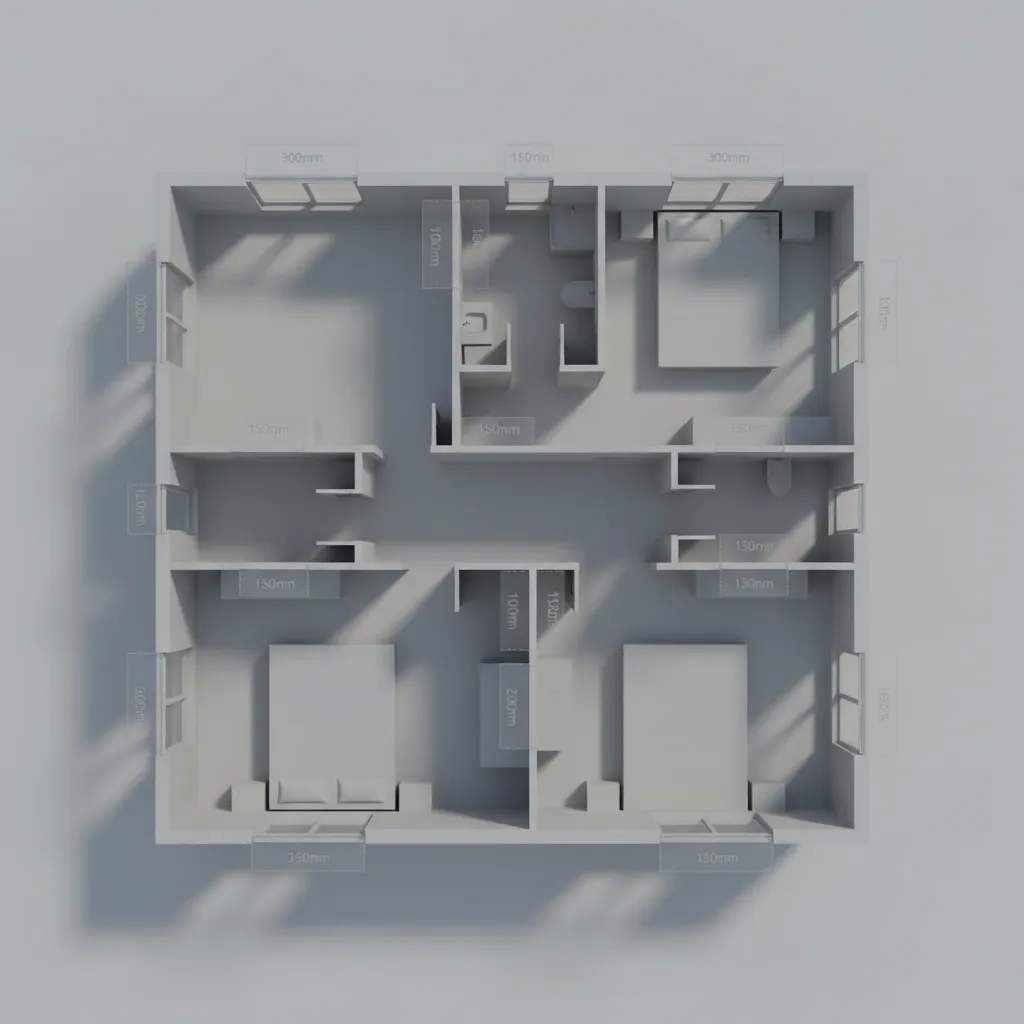 3ds Max floor plan showing wall thickness adjustments with extrusion modifier