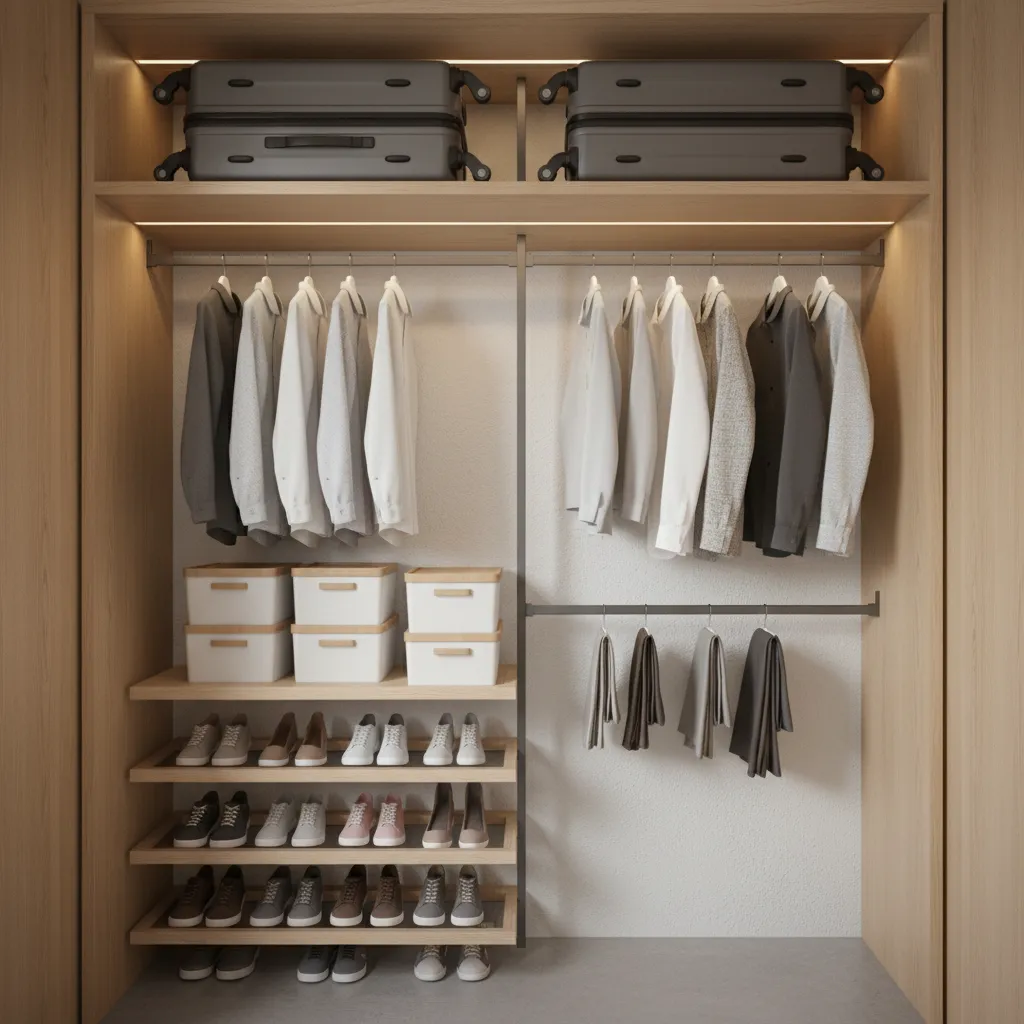3x3 closet layout with stacked vertical storage zones