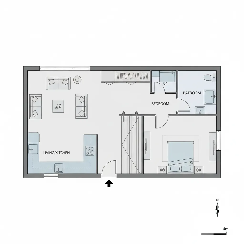 Sơ đồ bố trí mặt bằng nhà 1 tầng 40m2