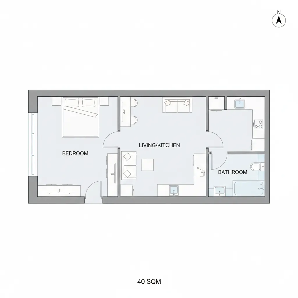 Sơ đồ bố trí tuyến tính cho nhà 40m2