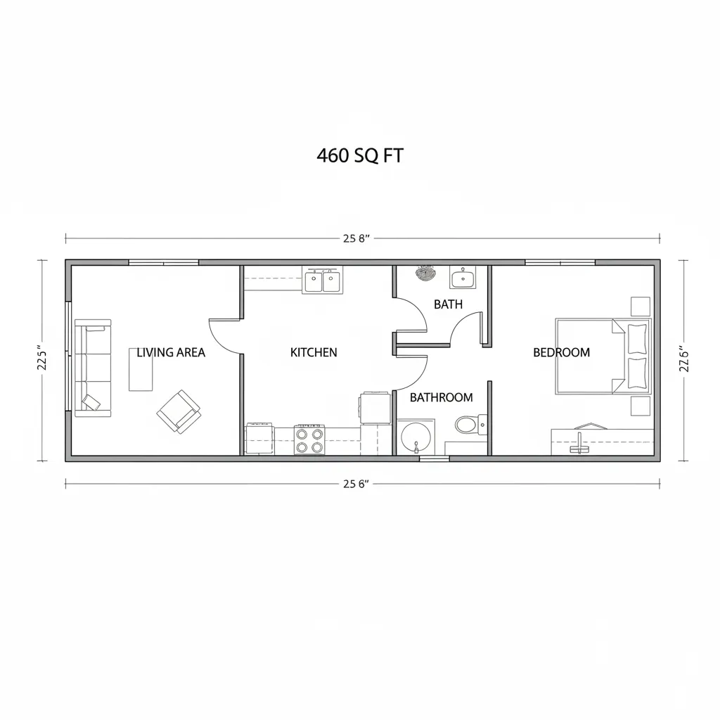 Example floor plan layout for a 460 sq ft mobile home